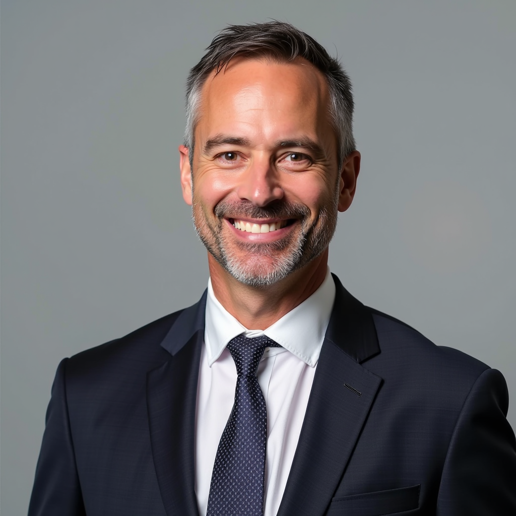 Professional headshot of Michael Thompson, Chief Financial Officer, in formal business attire with trustworthy appearance, representing financial stewardship and accountability